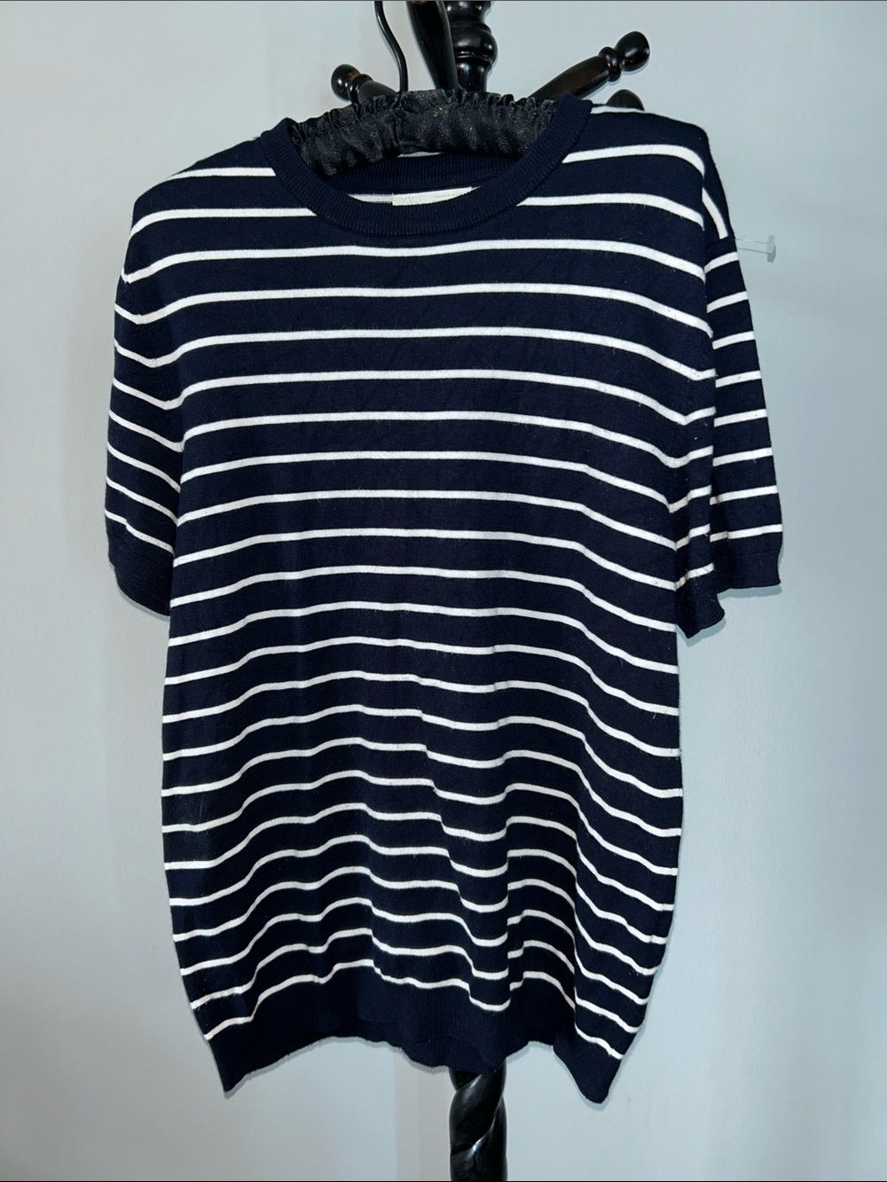 Zara Navy and White Striped Short Sleeve Top 21.T